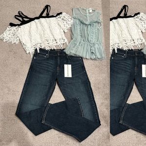 Bundle NWT CK Jeans & HM Lace Plepum & F21 Off-Shoulder Lace Crop Top